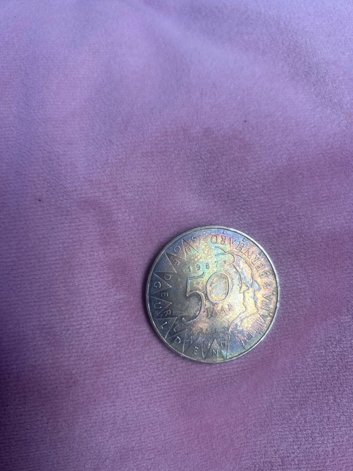 Zilveren 50 Gulden Munt 1987 - Prins Bernhard, Koningin Beatrix, Zilver, Ophalen of Verzenden, Losse munt