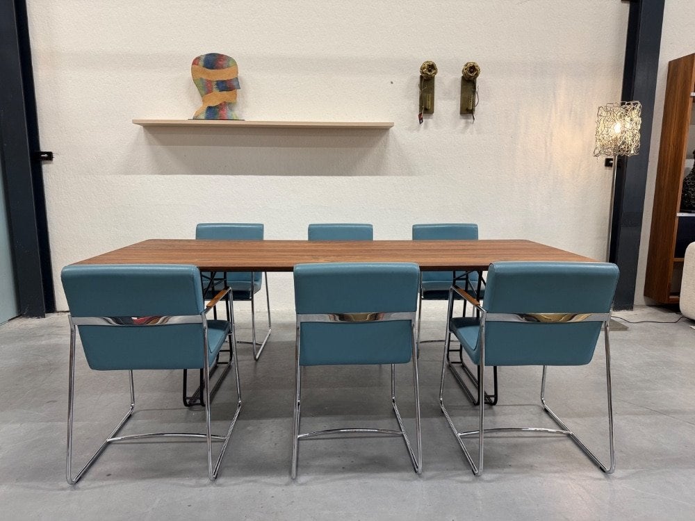 6 Leolux Spring eetkamerstoel Blauw leer Design stoel, Huis en Inrichting, Stoelen, Leolux, Info@leolux.nl, Blauw, Ophalen of Verzenden