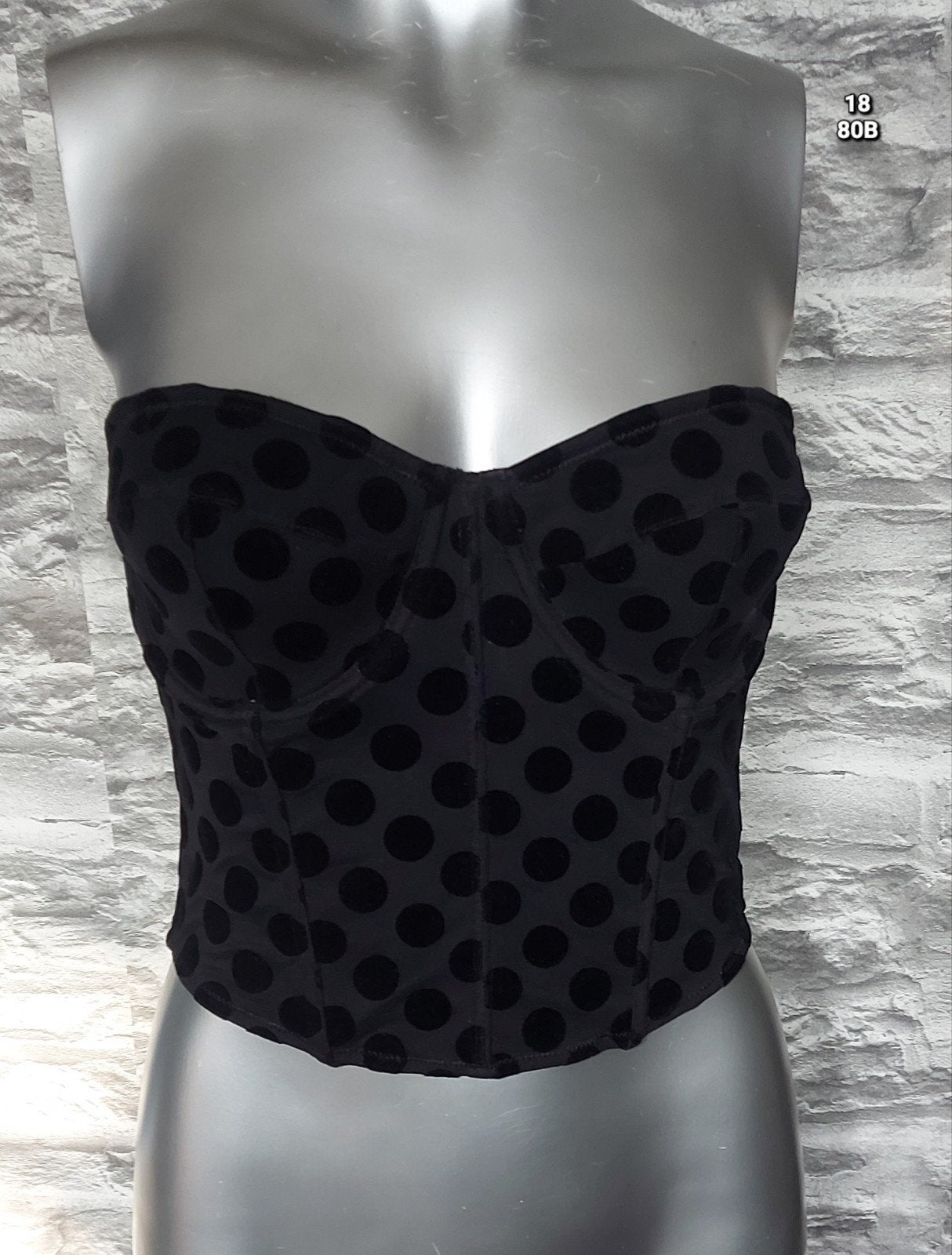 Zwarte strapless korset met stippen, maat 80B, Onbekend, Ophalen of Verzenden, Zwart, Body of Korset