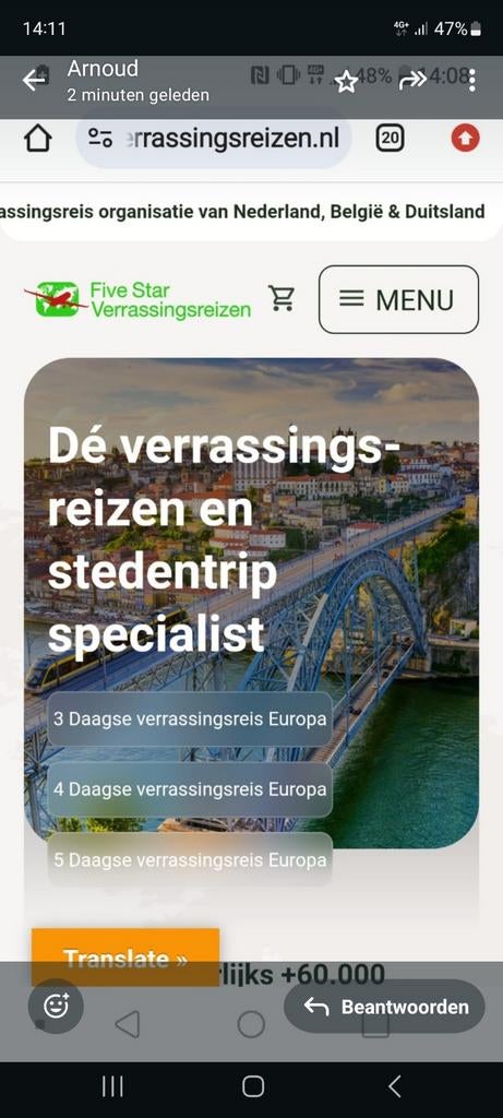 Twee vliegtickets van 5-star verrassingsreizen, Twee personen