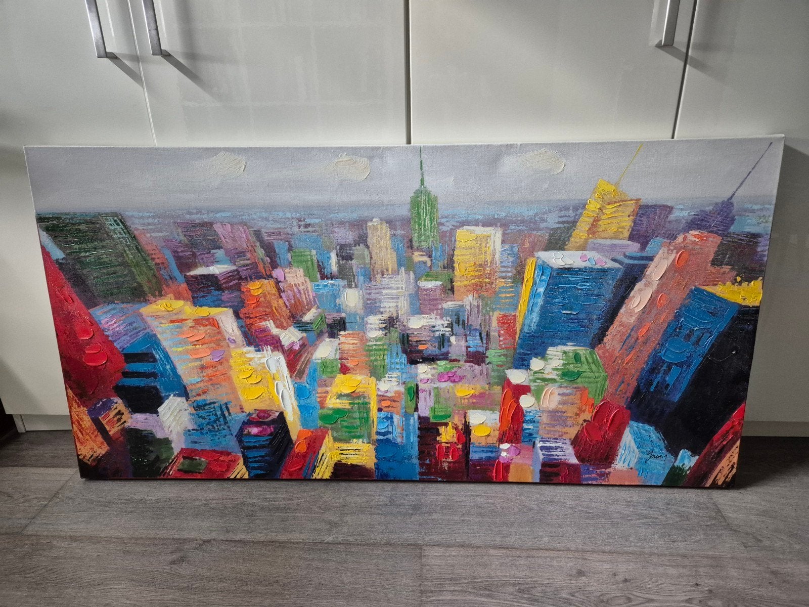 Youniq New York Skyline Canvas Schilderij 140x70 cm, Acrylverf, Ophalen of Verzenden, Stadsgezicht, Op houten frame