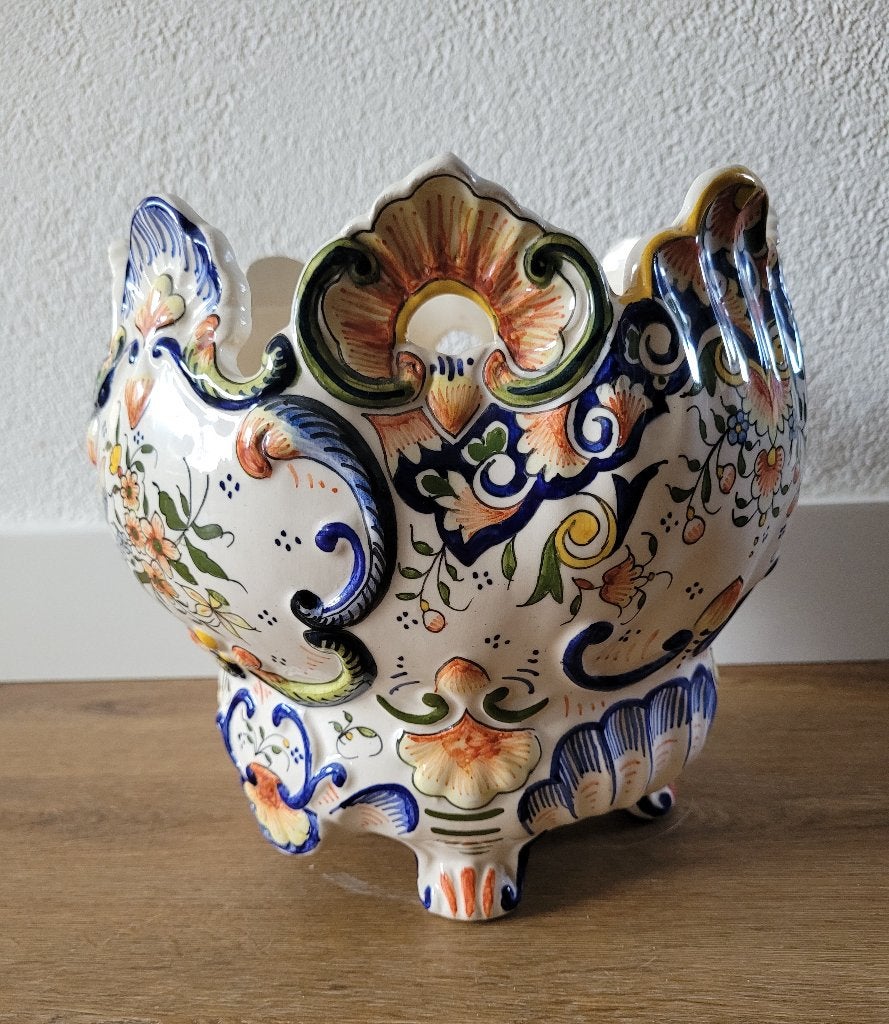 Cachepot/ bloempot Rouen met florale decoratie, Ophalen of Verzenden