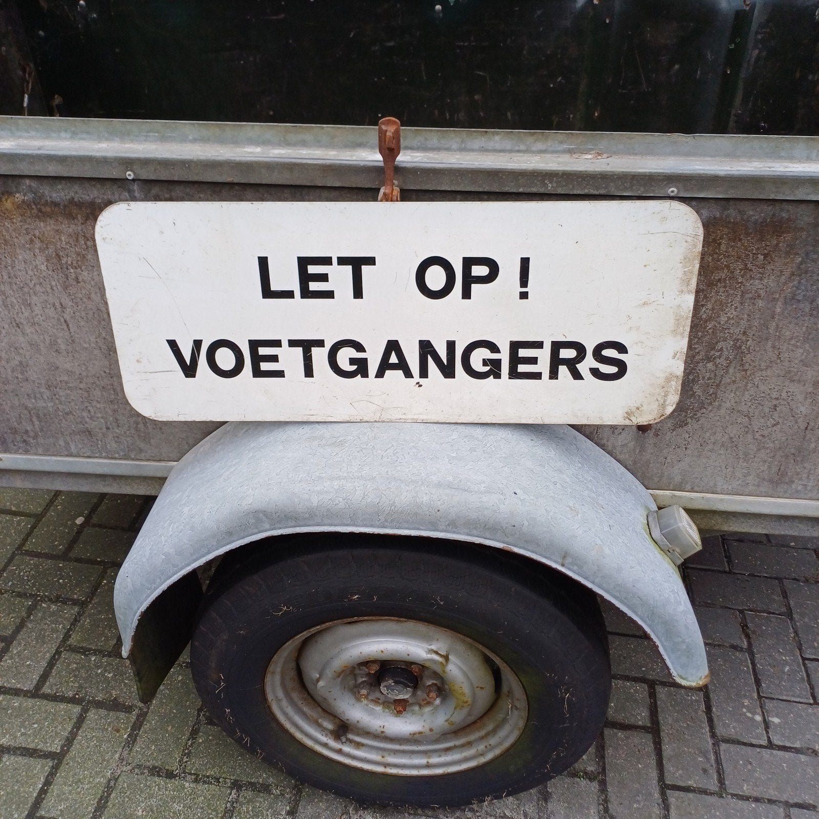 vintage bord waarschuwingsbord let op voetgangers, Ophalen