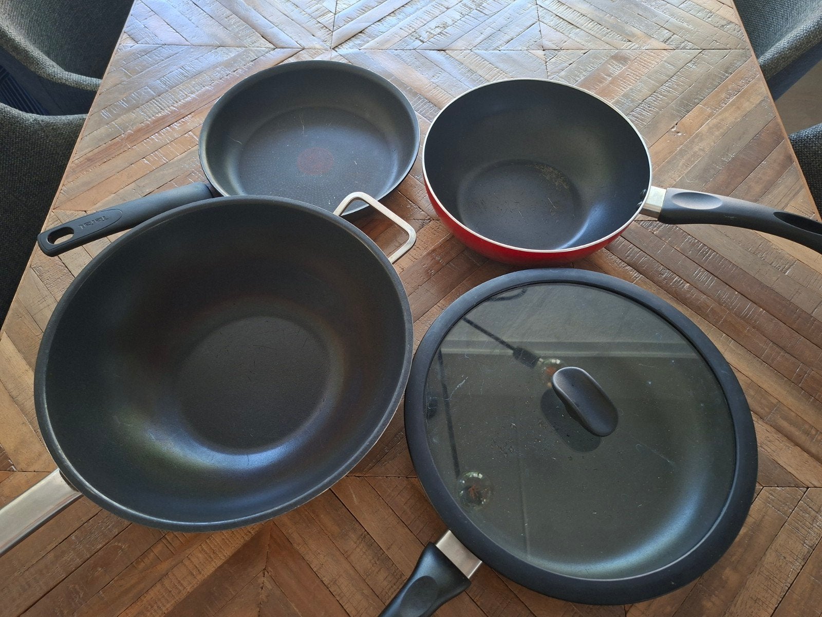 Wok (2), hapjespan en koekenpan, Huis en Inrichting, Keuken | Potten en Pannen, Ophalen, Gebruikt
