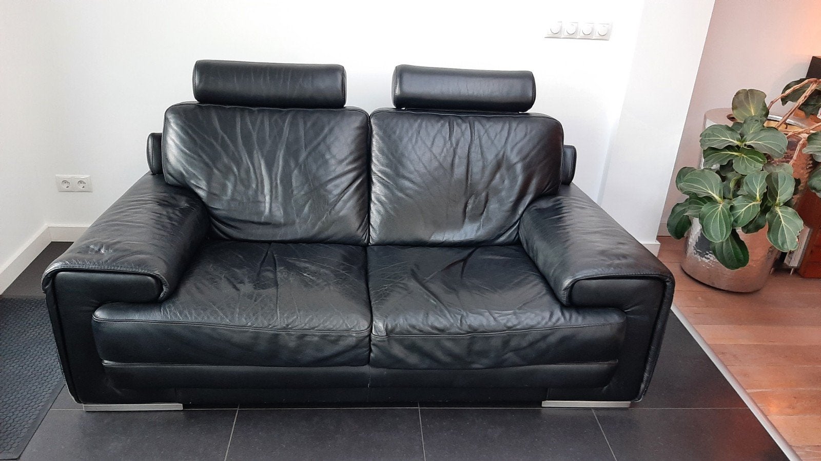Zwart lederen bankstel van Natuzzi, Ophalen, Gebruikt, 150 tot 200 cm, Tweepersoons