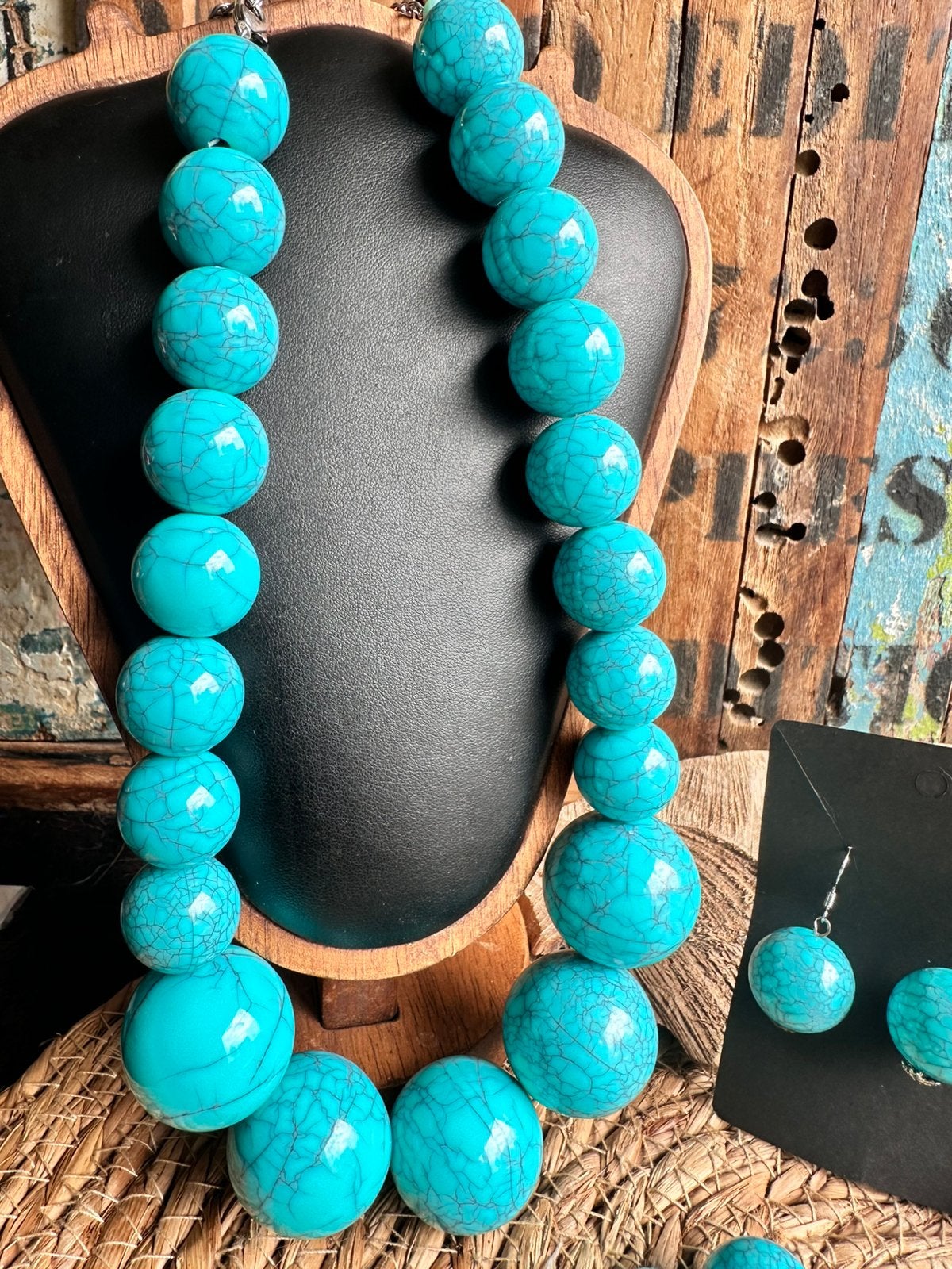 Boho sieradenset / turquoise / chunky / ibiza / beachwear, Ophalen of Verzenden, Zo goed als nieuw, Overige materialen