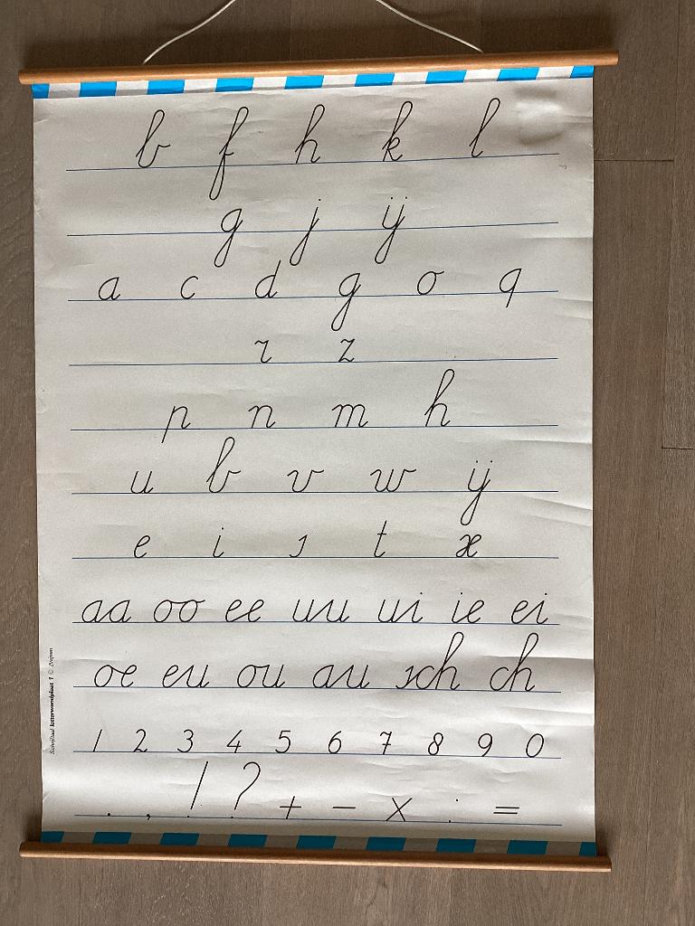 Letterkaart, wandplaat schrijven, Schrijftaal, schoolplaat, Antiek en Kunst, Antiek | Schoolplaten, Ophalen of Verzenden, Overige thema's
