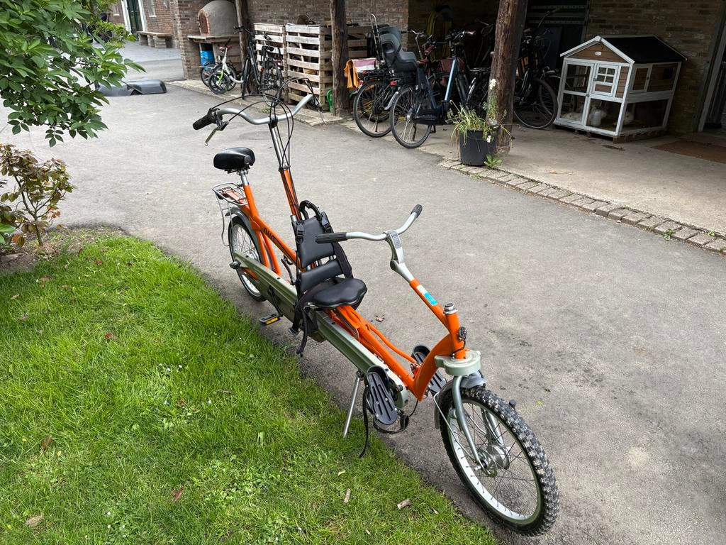 Duo Fiets - Oranje Tandem met Kinderzitje, Ophalen, Minder dan 10 versnellingen, Gebruikt, Minder dan 49 cm