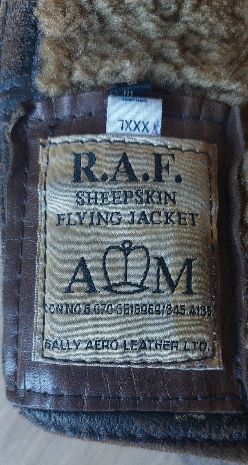 RAF Sheepskin Flying Jacket - A.O.M. - Maat XXXL, Ophalen, Bruin, Overige maten, Zo goed als nieuw