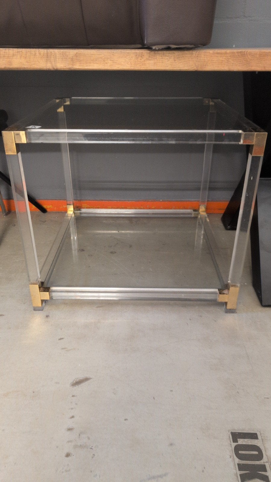 Vintage Plexi/glas Bijzettafel met Messing Details, Ophalen, Minder dan 50 cm, Minder dan 50 cm, 5 – 50