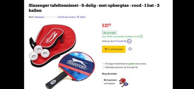 Tafel tennis batje, ping pong batje, pingpongballen, slazeng, Ophalen of Verzenden, Nieuw, Net, Batje(s) of Balletje(s)