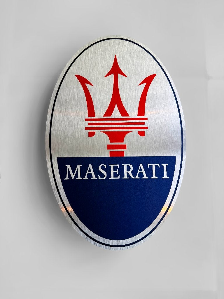 Reclamebord Maserati logo kleur,aluminium, 40x57 cm, Verzamelen, Ophalen of Verzenden, Nieuw, Auto's