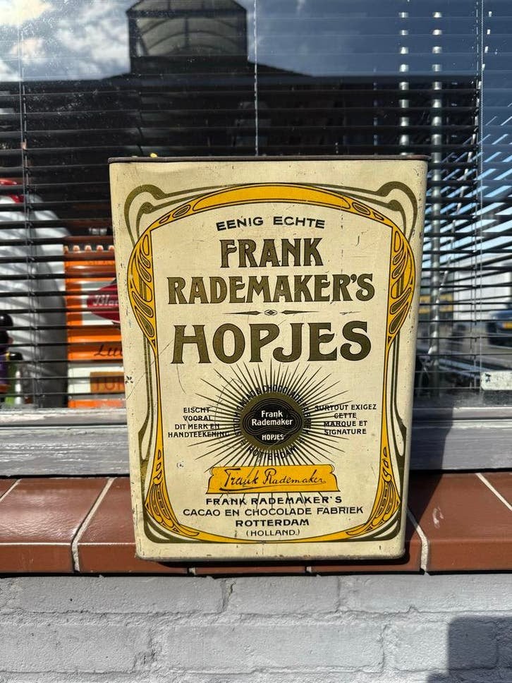 Vintage Frank Rademaker's Hopjes Blik - Art Nouveau, Verzamelen, Blikken, Ophalen, Gebruikt, Overige, Overige merken