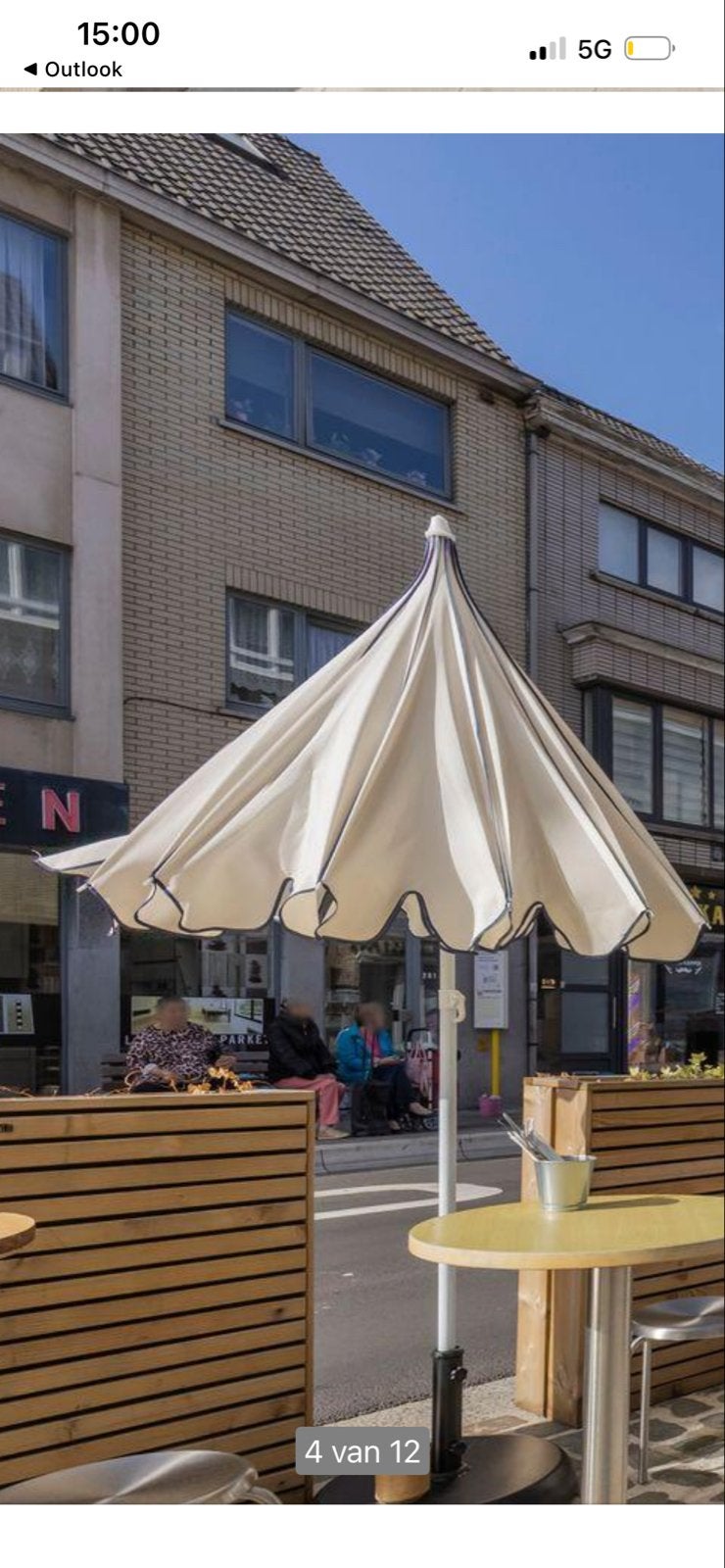 Stokparasol met voet, crème/blauw, Tuin en Terras, Ophalen, Gebruikt, 2 tot 3 meter, Stokparasol