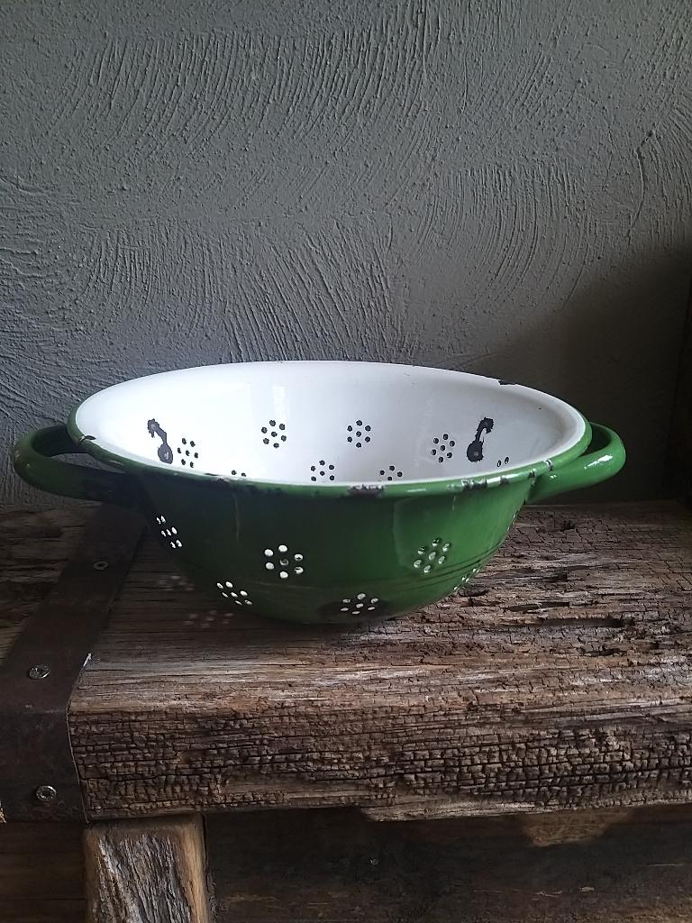 groene emaille vergiet, Antiek en Kunst, Antiek | Emaille, Ophalen of Verzenden