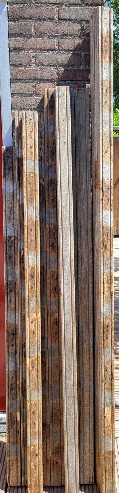 Diverse gebruikte hardhouten palen kopmaat 65x65, Doe-het-zelf en Verbouw, Hout en Planken, Ophalen, Gebruikt, 50 mm of meer, Balk