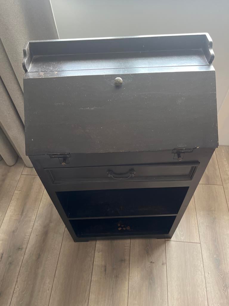Zwarte secretaire met klep en lades, Ophalen of Verzenden, Gebruikt