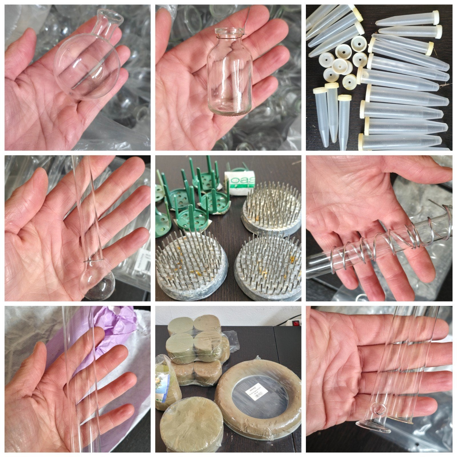 Bloemsierkunst glas vaasjes buisjes stekers kenzan fakirbed, Ophalen, Zo goed als nieuw, Glas
