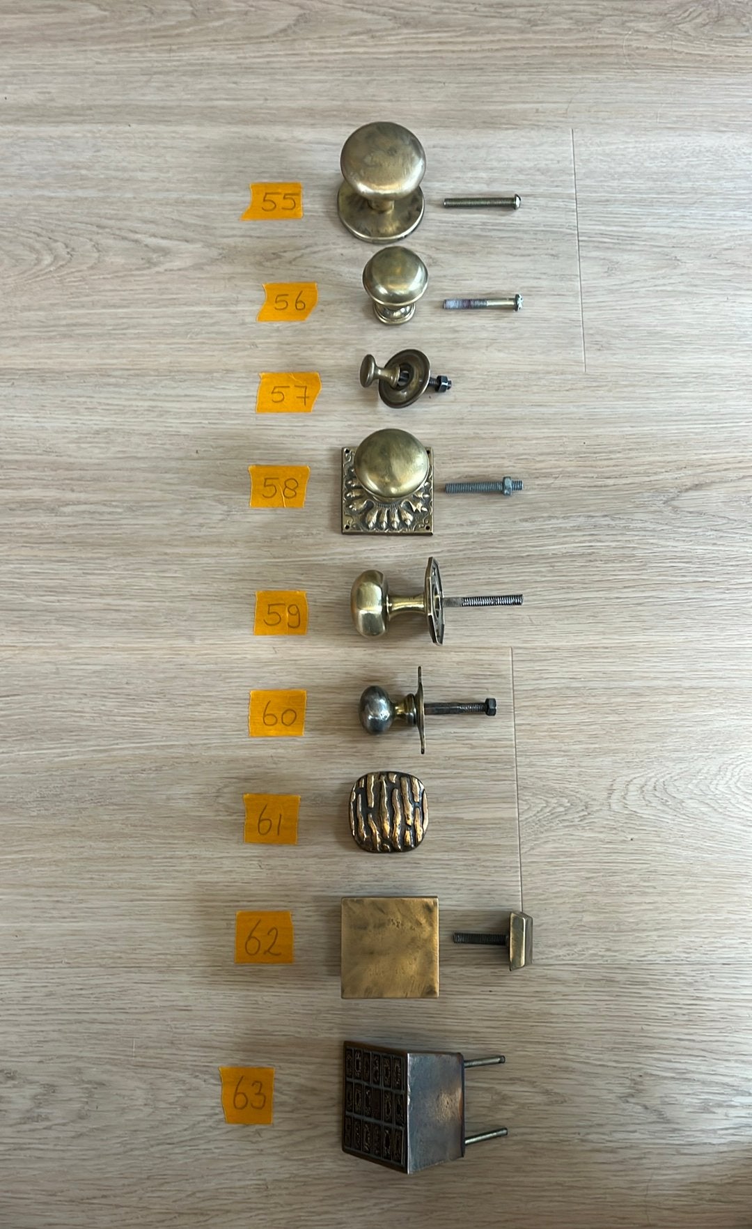 Deurknop nr55t/m63 ANTIEK Voordeurknop messing voordeur knop, Ophalen of Verzenden