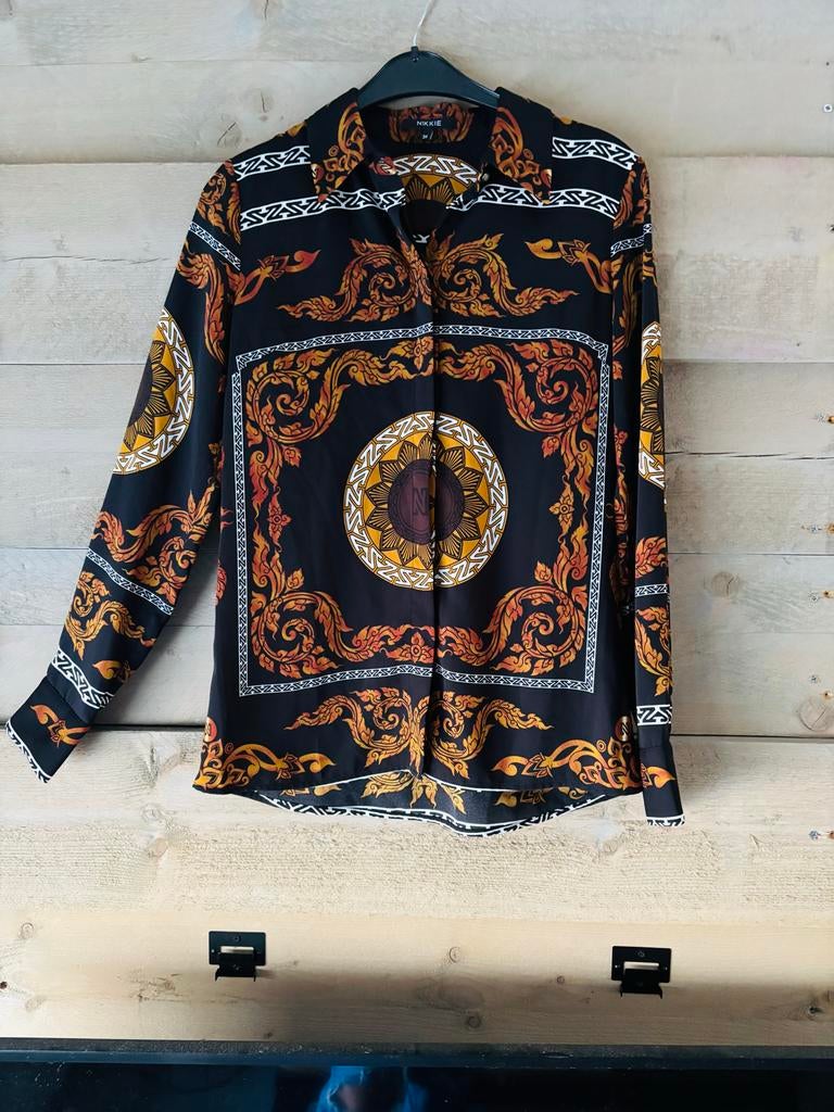 Nikkie blouse met barokprint - Maat XS, Ophalen of Verzenden, Zo goed als nieuw, Maat 34 (XS) of kleiner, Zwart