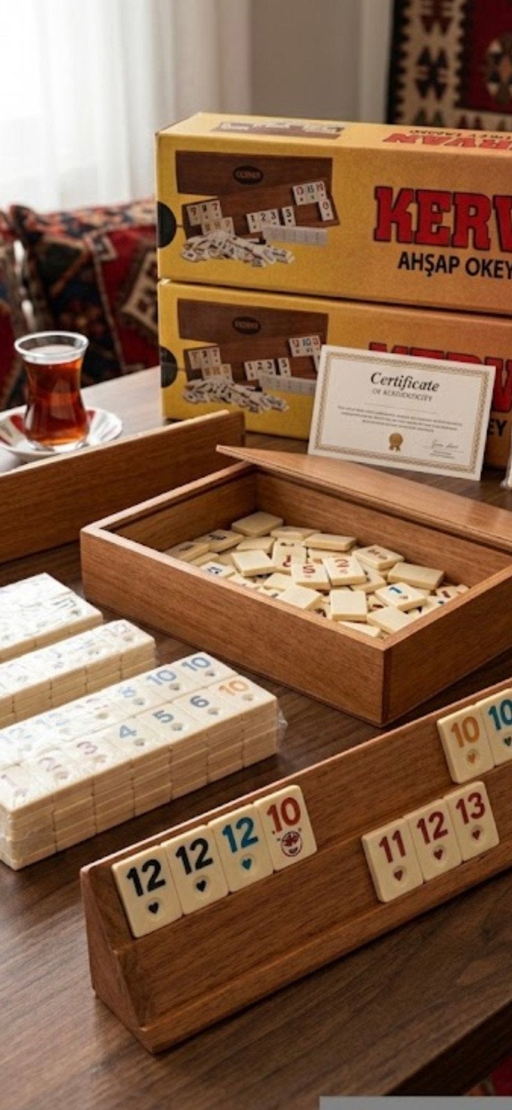 Kervan Okey Spel - Houten Rummikub Set, Drie of vier spelers, Ophalen of Verzenden, Nieuw, Kervan