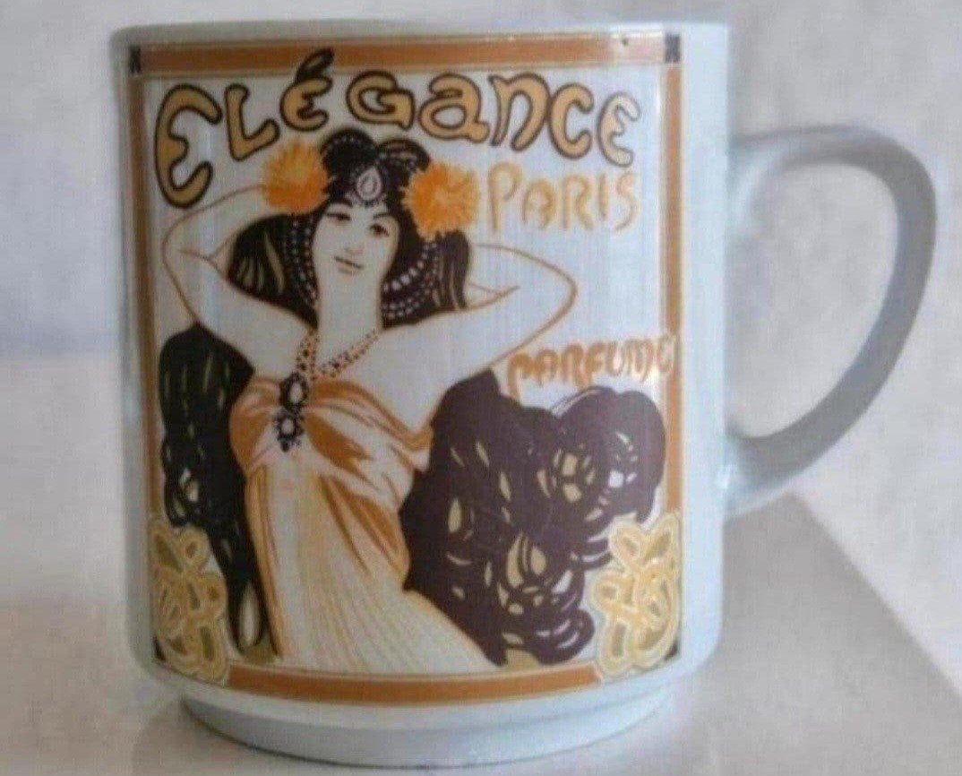 Vintage Mok 'Elégance Paris Parfume', Overige merken, Keramiek, Vintage, Zo goed als nieuw