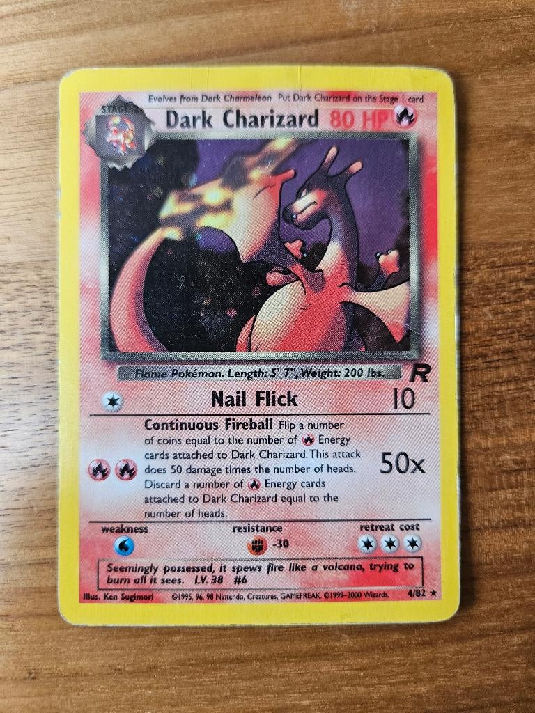 Pokemon Dark Charizard, Holo 4/82, played, Hobby en Vrije tijd, Verzamelkaartspellen | Pokémon, Verzenden, Gebruikt, Losse kaart