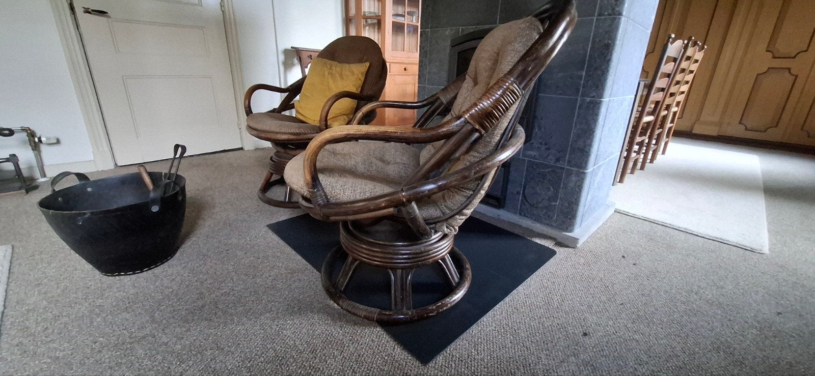 Set van 2 vintage rotan draai-/schommelfauteuils – jaren 60/, Antiek en Kunst, Ophalen