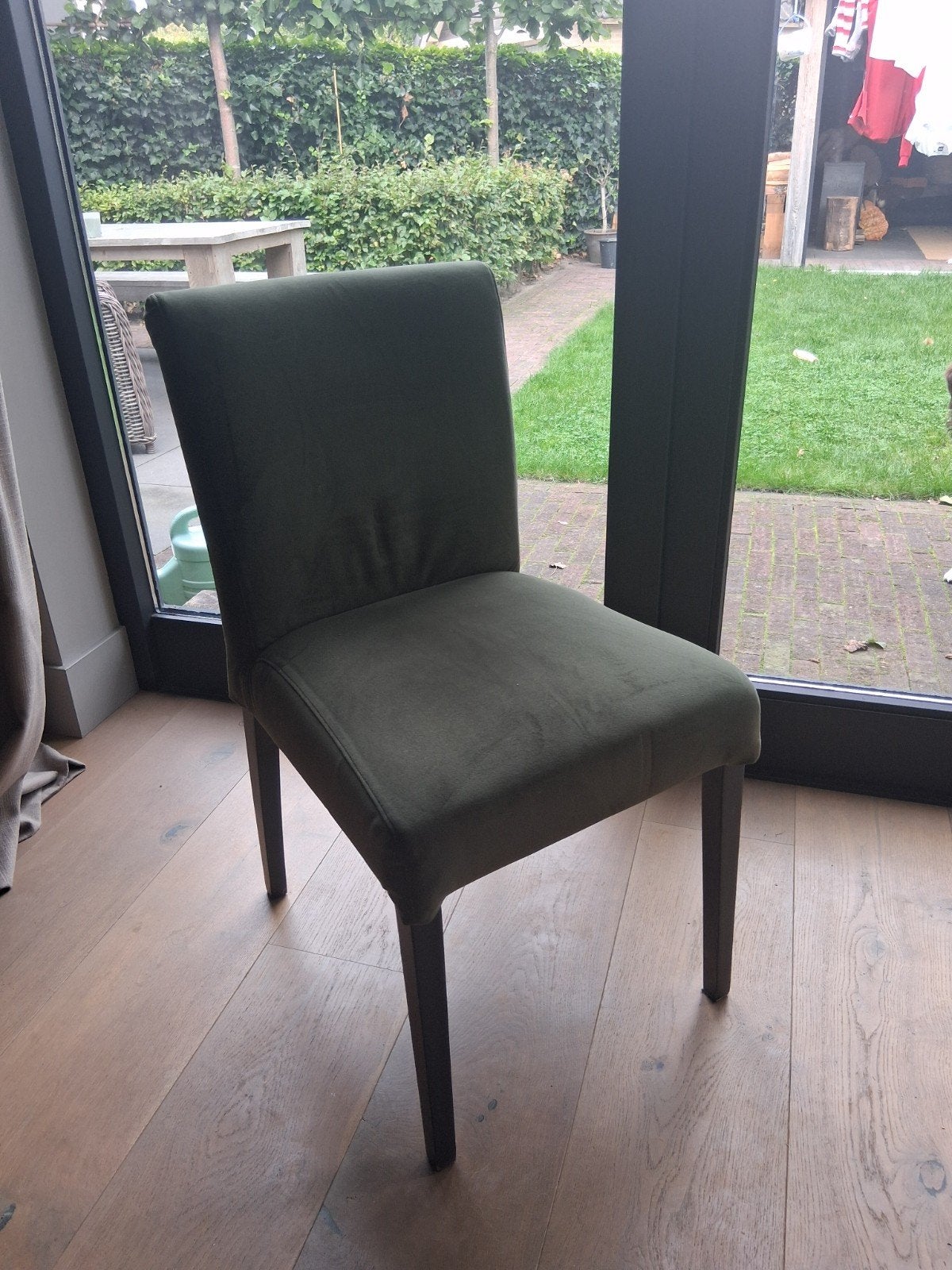 groene eetkamer stoelen 6 stuks, Huis en Inrichting, Ophalen, Gebruikt, Overige kleuren, Stof