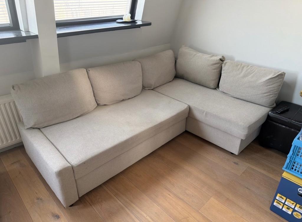 Ikea FRIHETEN slaapbank beige, Huis en Inrichting, Ophalen, Gebruikt, Beige, Tweepersoons