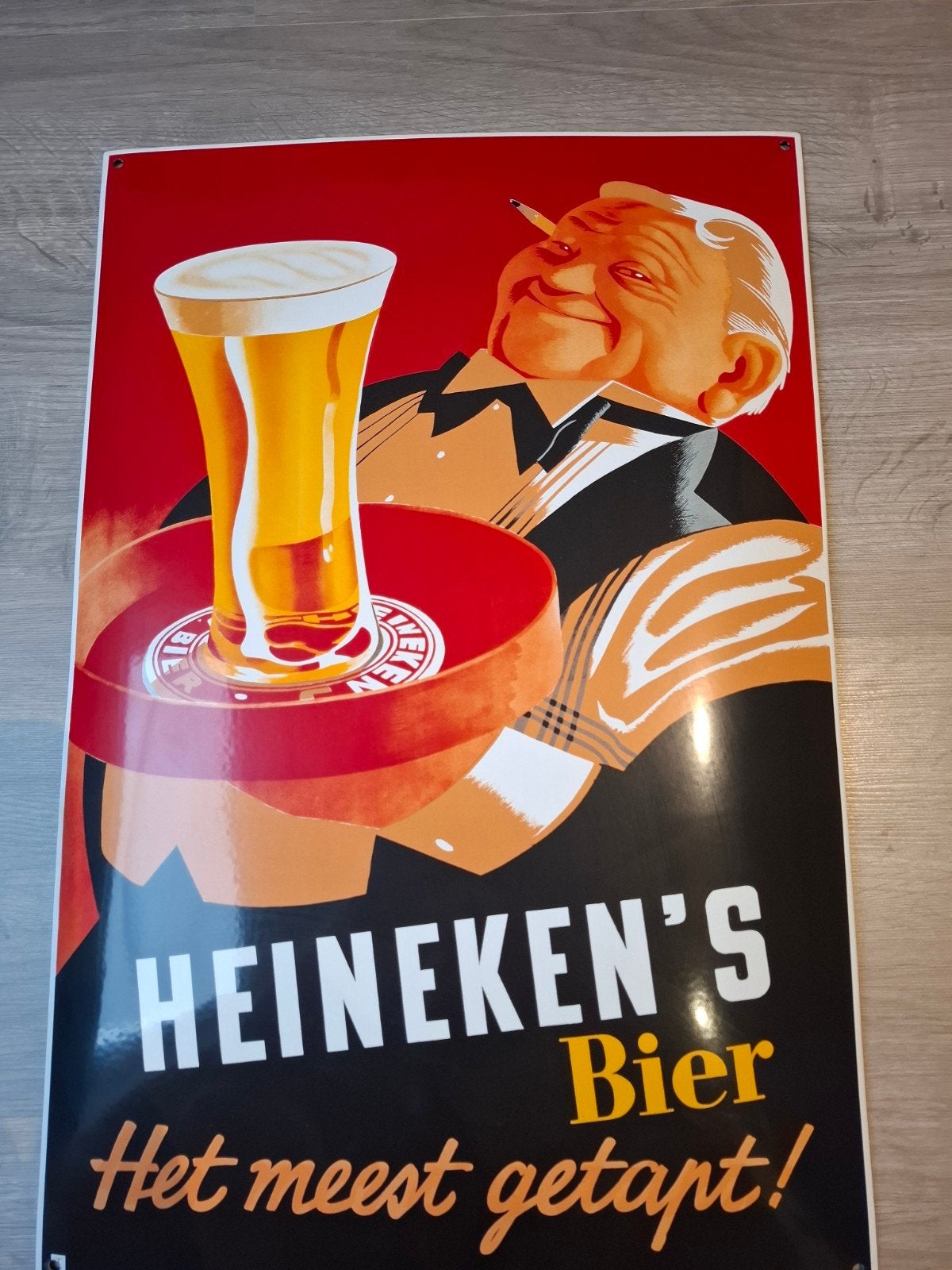 Vintage Heineken's Bier Reclamebord - Het meest getapt!, Ophalen, Gebruikt, Reclamebord
