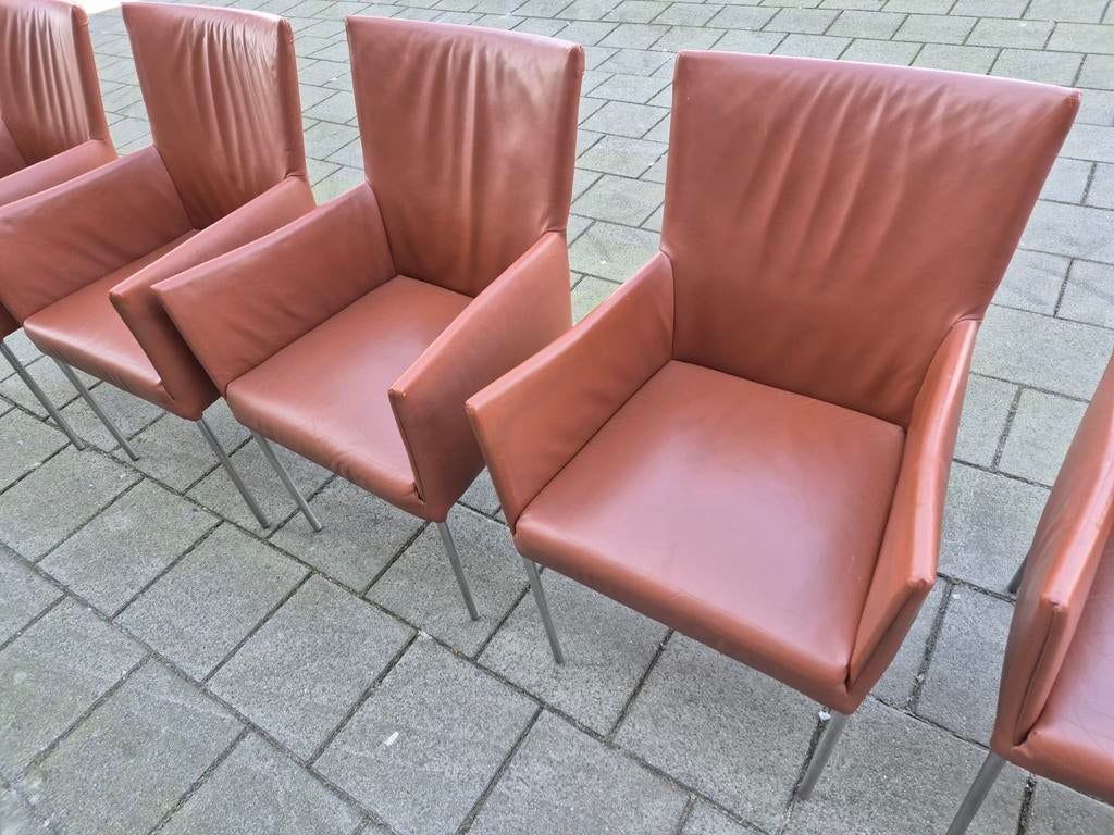 6 Bert plantagie design eetkamerstoelen Arc cognac leer Teab, Ophalen, Gebruikt, Bruin, Modern