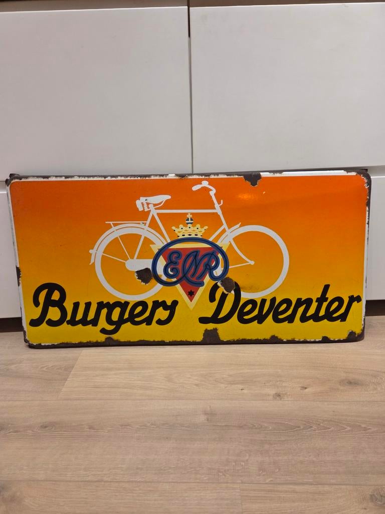 Emaille Reclamebord Burgers Deventer, Ophalen of Verzenden, Gebruikt, Reclamebord