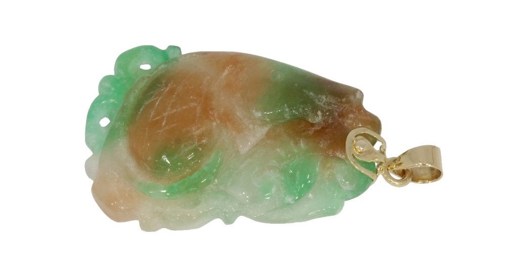 Jade fraaie Nefriet 14k gouden vis ketting hanger vintage, Voordeelsieraden, Verzenden, Zo goed als nieuw, Met edelsteen