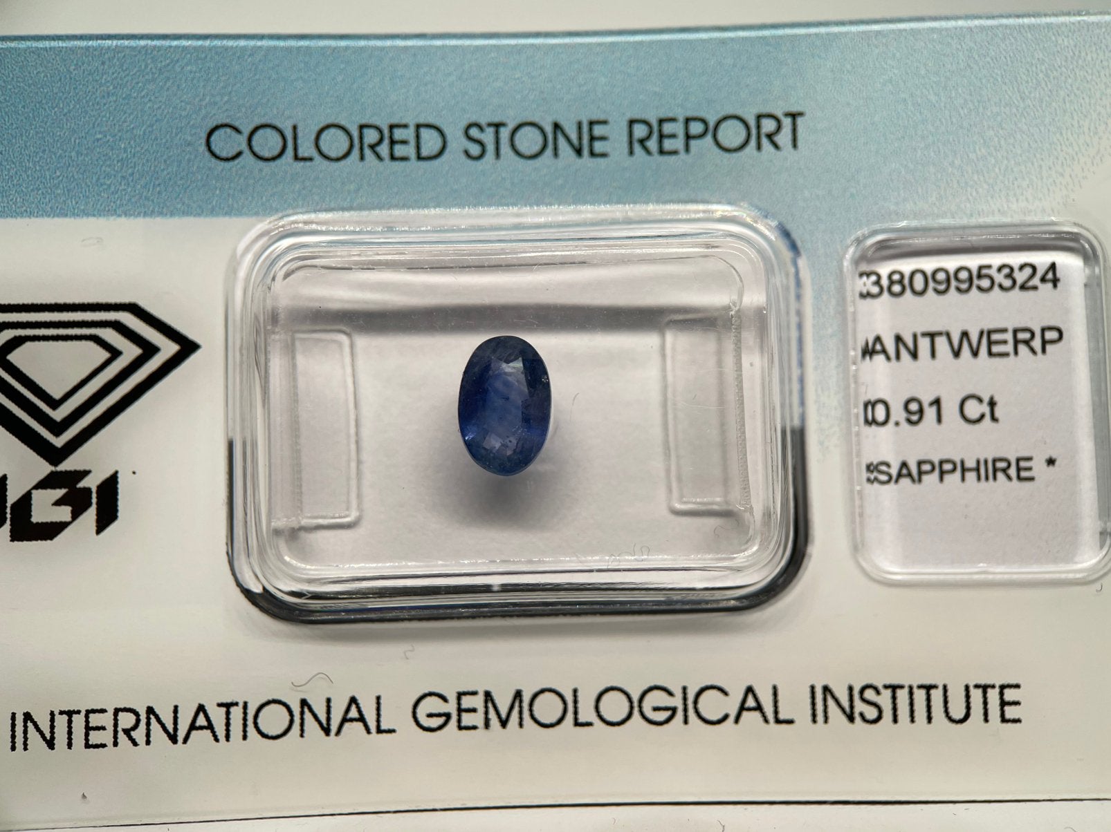 Saffier 0,91 ct IGI certificaat, Ophalen of Verzenden, Nieuw