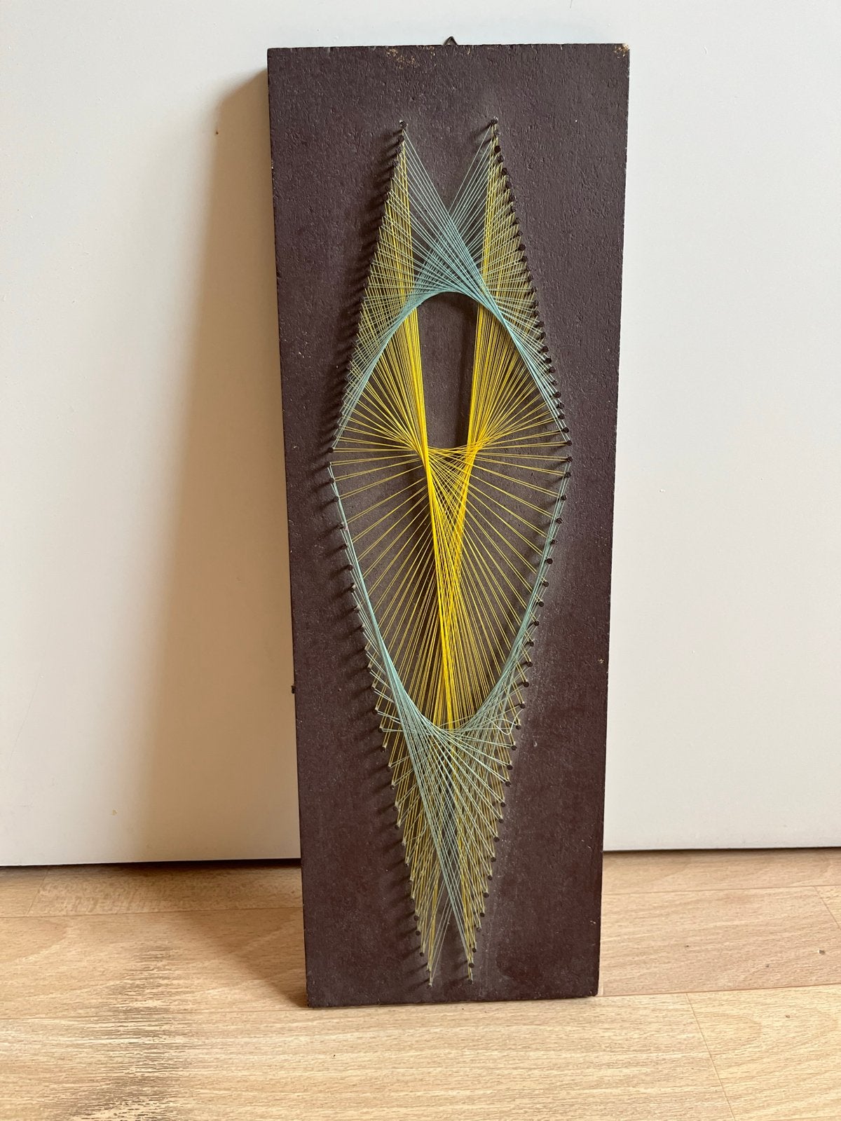 Vintage String Art Wanddecoratie - Geel & Blauw, Ophalen, Wandsculptuur, Gebruikt, Vintage