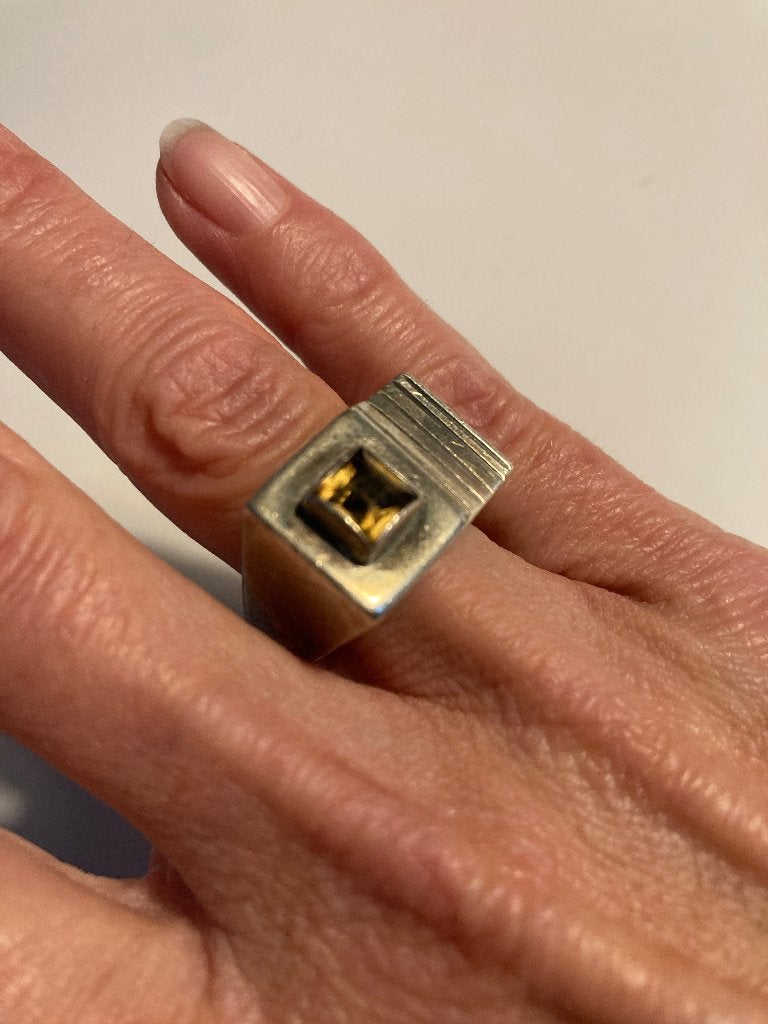 Vintage ring ontwerper Rachel Gera citrien zilver (Israel), Ophalen of Verzenden, Zilver, Ring, Met edelsteen