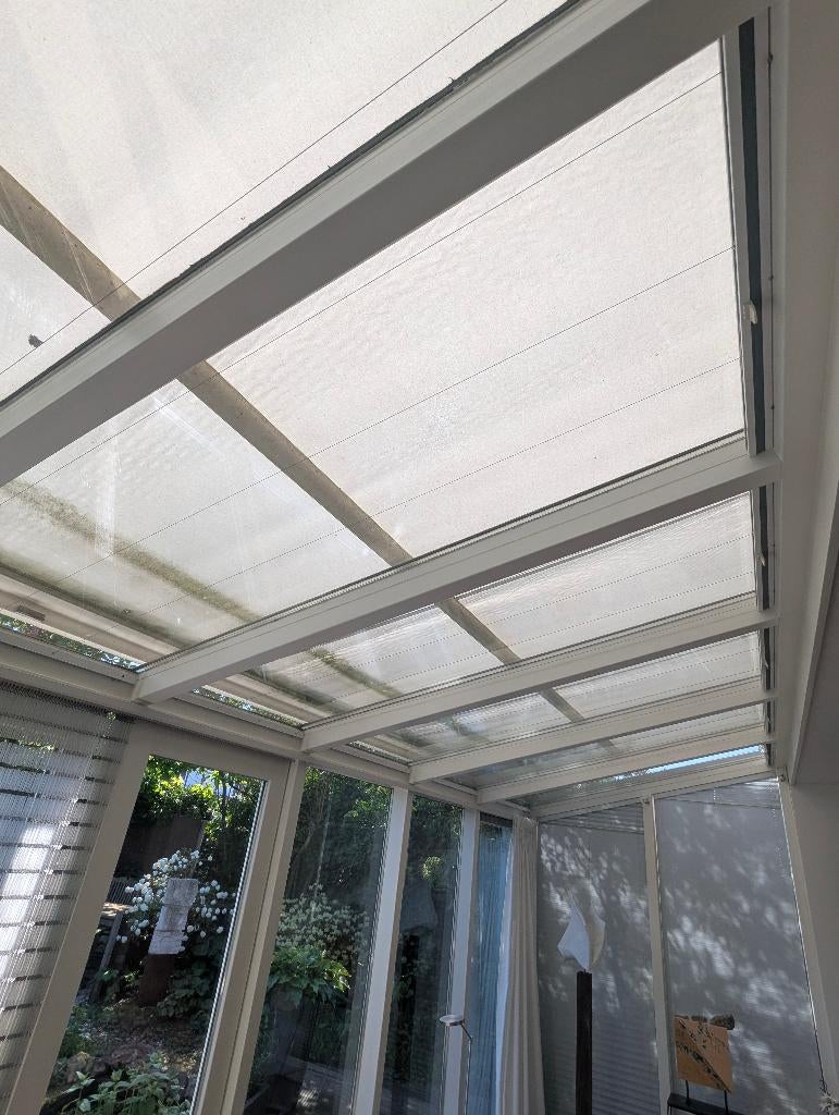 zonwering serre, Tuin en Terras, Zonneschermen, Gebruikt, Screen, 150 tot 300 cm, 450 cm of meer, Elektrisch, Ophalen