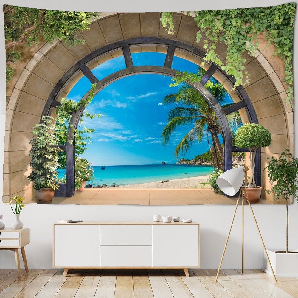 Zee Wandkleed / 3D Wand Kleed Bloemen Boot Uitzicht Decor, Verzenden, Nieuw, Wandkleed
