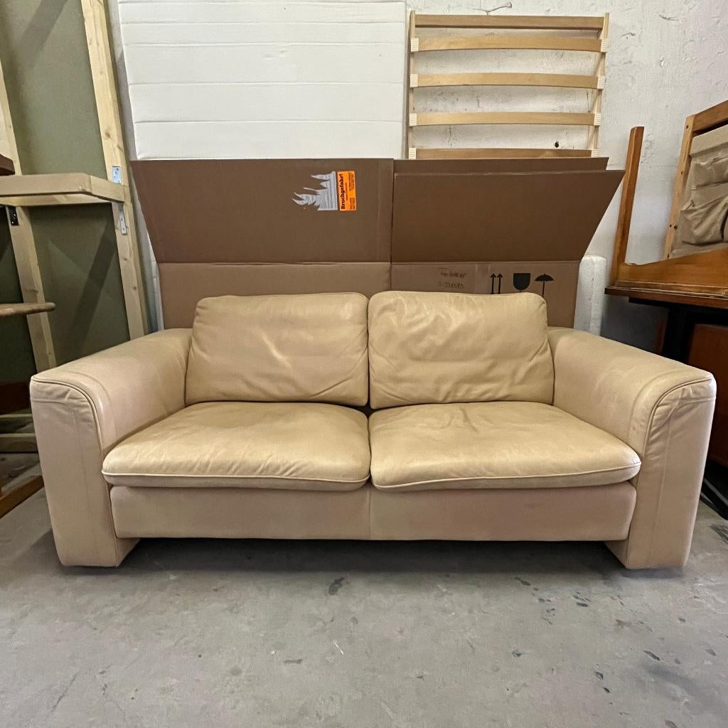 Vintage design ecru leren 2-zits bank De Sede Switzerland, Ophalen, Gebruikt, 150 tot 200 cm, Tweepersoons
