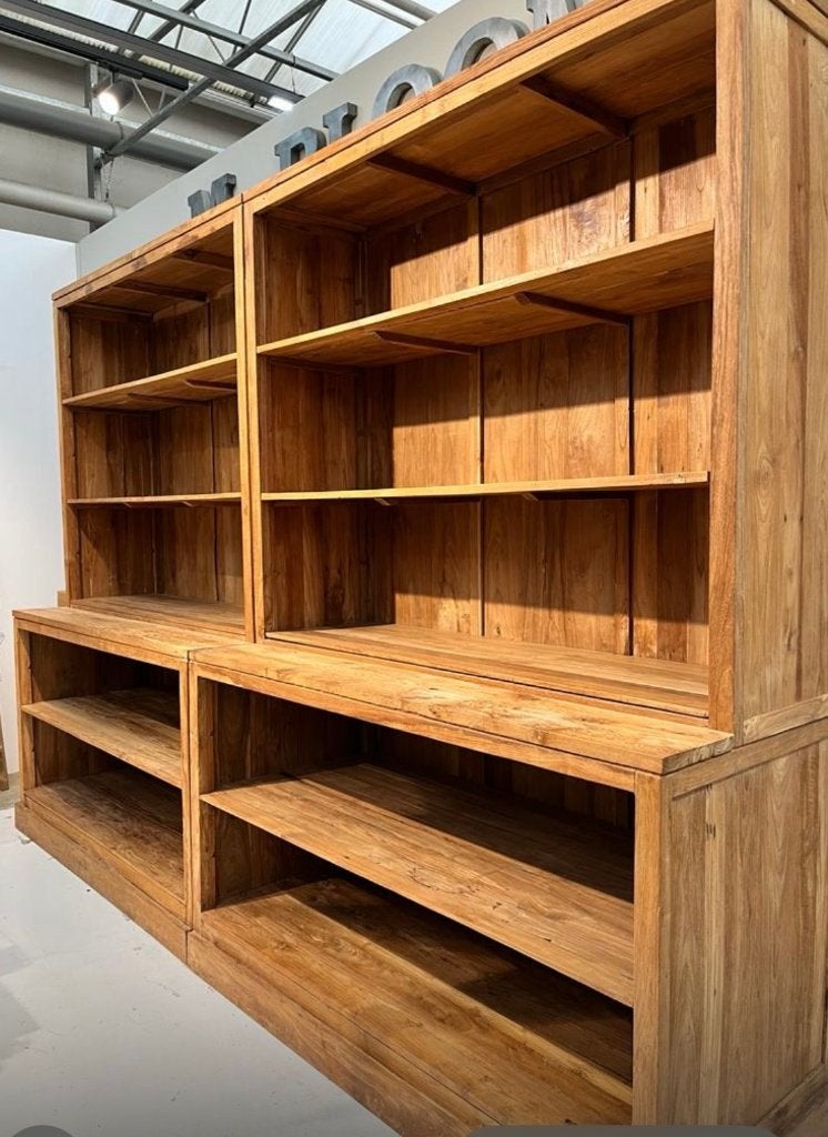 open teak houten kast, Ophalen, Met plank(en), Gebruikt, 200 cm of meer