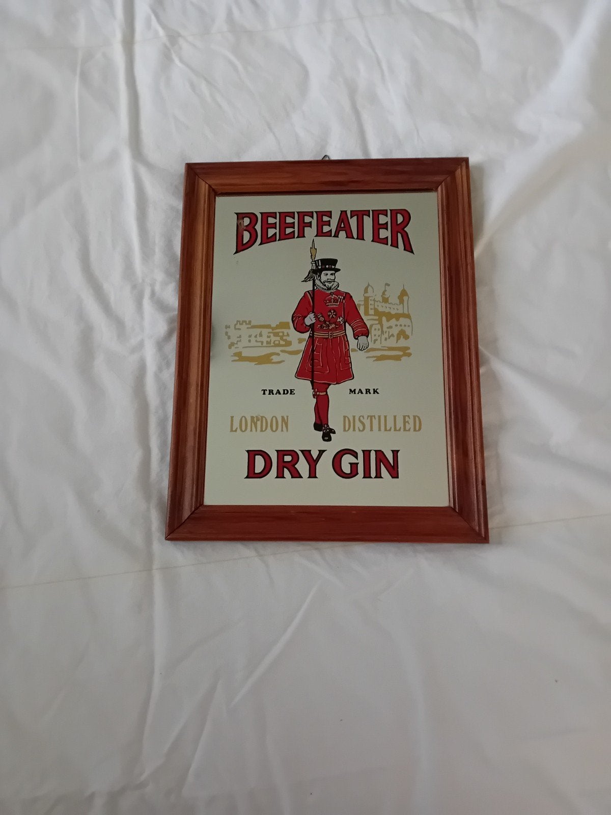 60er jaren spiegel met opdruk BEEFEATER, Ophalen of Verzenden, Rechthoekig, Minder dan 50 cm, Minder dan 100 cm