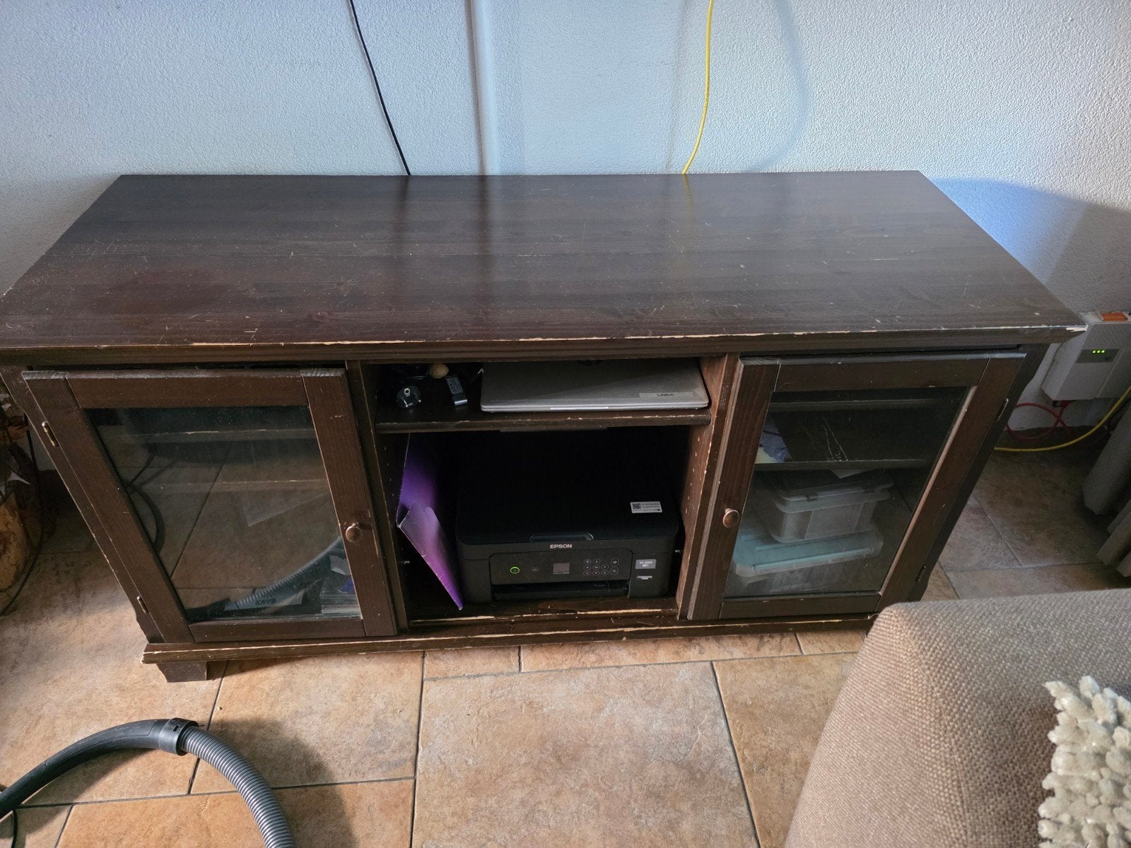 TV kastje, Gebruikt, 100 tot 150 cm, Glas, Ophalen of Verzenden