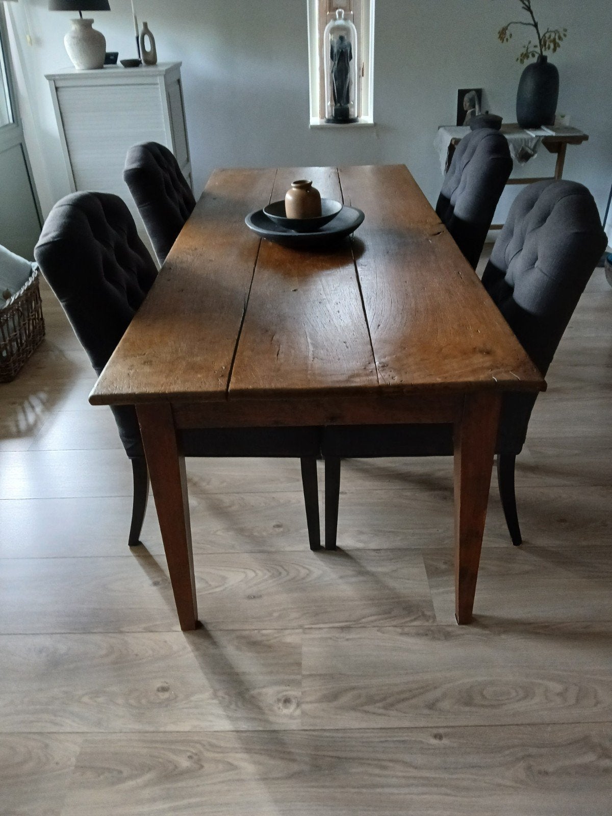 Franse boeren eiken eettafel, Ophalen of Verzenden, Gebruikt, 4 tot 6 stoelen