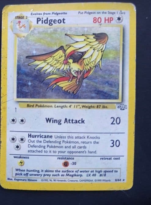Pidgeot Pokémon kaart (Base Set 8/64) - Vintage, Ophalen of Verzenden, Gebruikt, Losse kaart