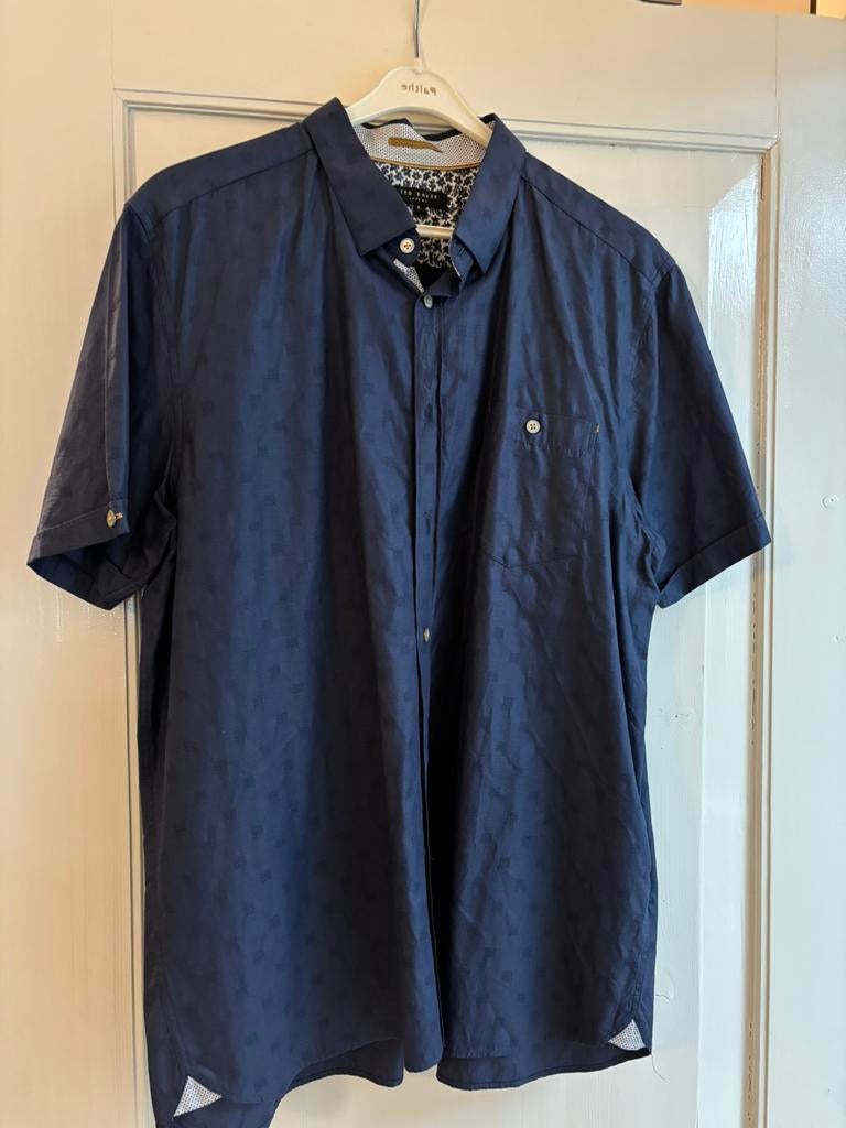 Heren overhemd, korte mouwen, Ted Baker,  maat 8 = large, Ophalen of Verzenden, Zo goed als nieuw, Blauw, Halswijdte 41/42 (L)