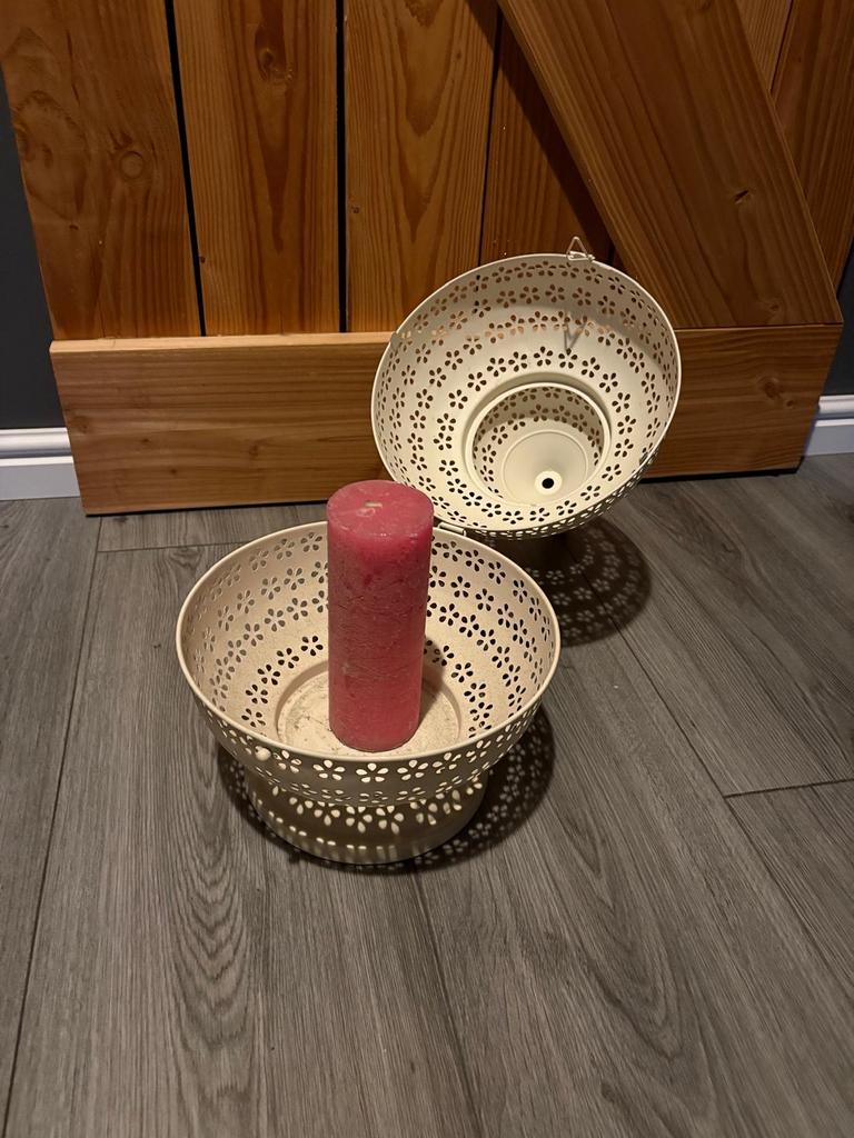 Marokkaanse Lantaarn met Kaarsoptie, Gebruikt, 25 tot 50 cm, Ophalen of Verzenden, Crème