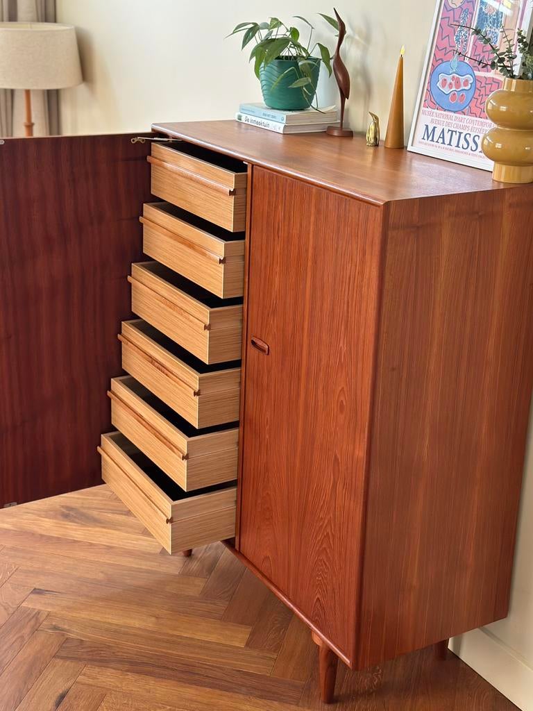 Vintage wandkast design teak hout jaren 50/60/70, Ophalen, Gebruikt, 100 tot 150 cm, Teakhout