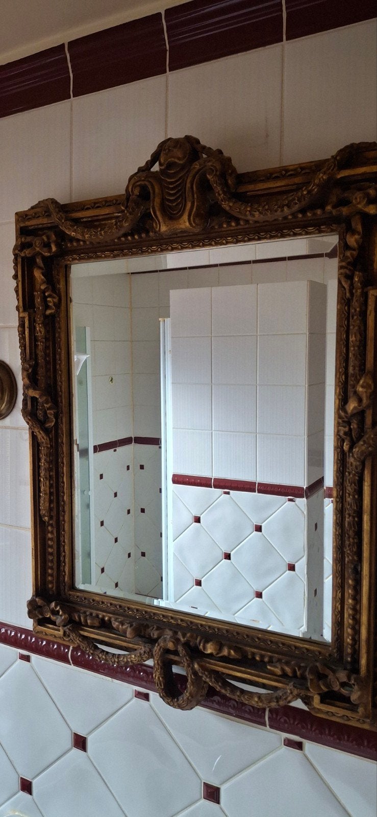 Antieke spiegel met gouden lijst, Ophalen, Rechthoekig, 50 tot 100 cm, 100 tot 150 cm