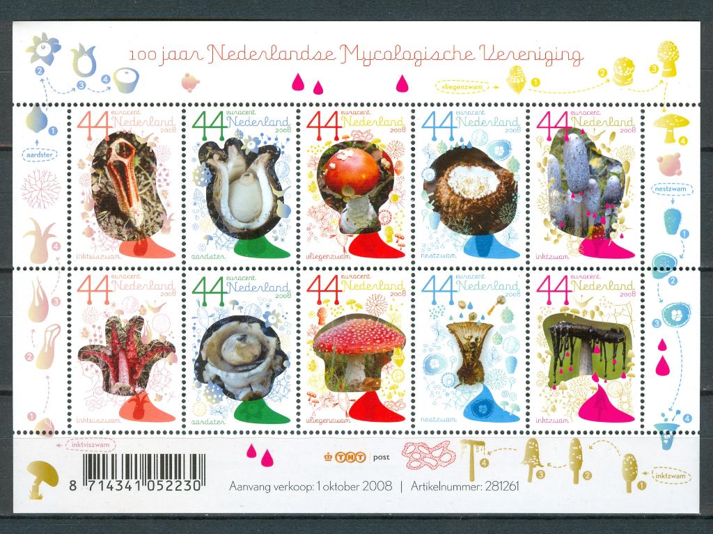 Ned. NVPH 2593-2602 100 jaar Mycologische vereniging 2008, Postzegels en Munten, Postzegels | Nederland, Ophalen of Verzenden